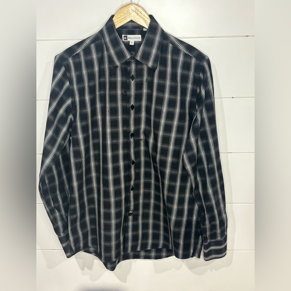 Bachrach Black and White Plaid Button-Down Shirt